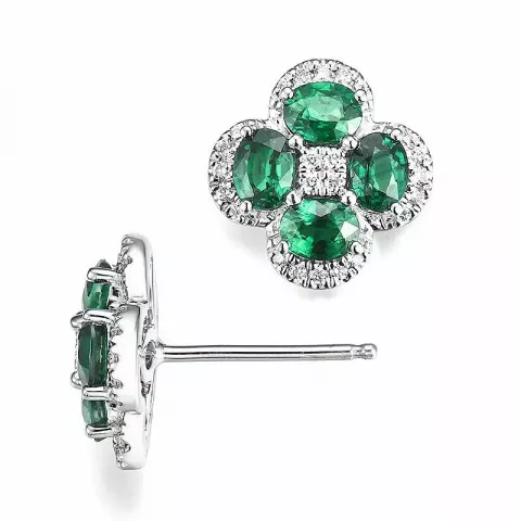 Kukka smaragdi timanttikorvakorut 14 karaatin valkokultaa kanssa timanttia ja smaragdia 