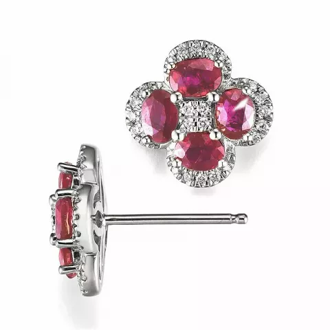 Kukka rubiini timanttikorvakorut 14 karaatin valkokultaa kanssa timanttia ja rubiinia 
