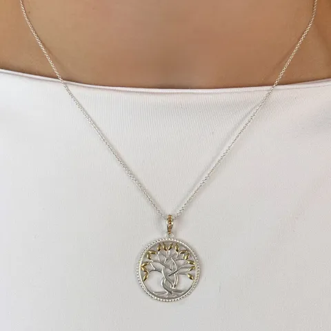 pyöreä elämänpuu riipus  hopeaa ja kullattua hopeaa