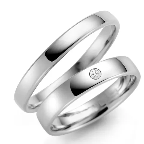 3 ja 4 mm vihkisormusta 9 karaatin valkokultaa 0,03 ct - setit