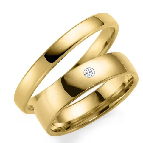 3 ja 5 mm vihkisormusta 9 karaatin kultaa 0,03 ct - setit