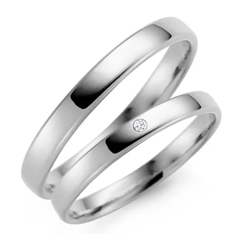 3 mm vihkisormusta 14 karaatin valkokultaa 0,02 ct - setit