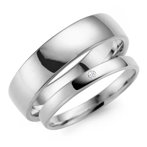 6 ja 3 mm vihkisormusta 9 karaatin valkokultaa 0,02 ct - setit