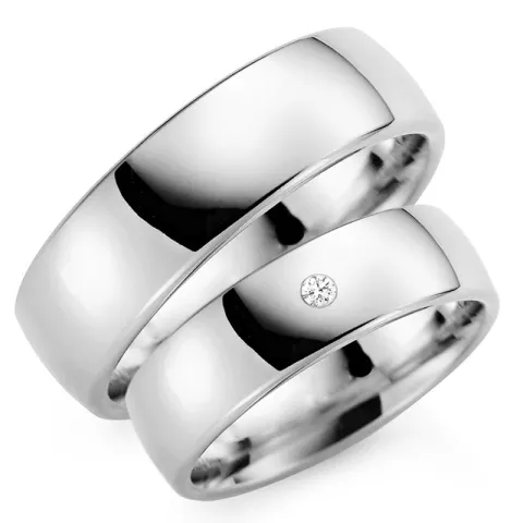 7 mm vihkisormusta 14 karaatin valkokultaa 0,03 ct - setit