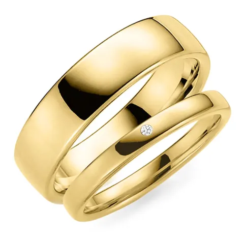 6 ja 3 mm timantti vihkisormusta 9 karaatin kultaa - setit