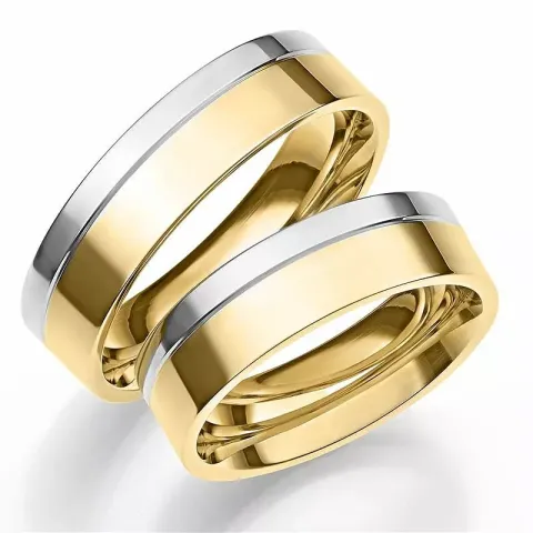 Kaksivärinen 6 mm vihkisormusta 14 karaatin kulta ja valkokultaa - setit