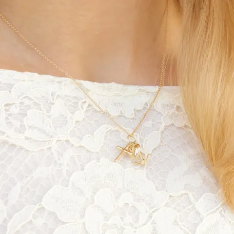 Usko-toivo-rakkaus kaulaketju kullattua hopeaa riipus 9 karaatin kultaa - Amoré