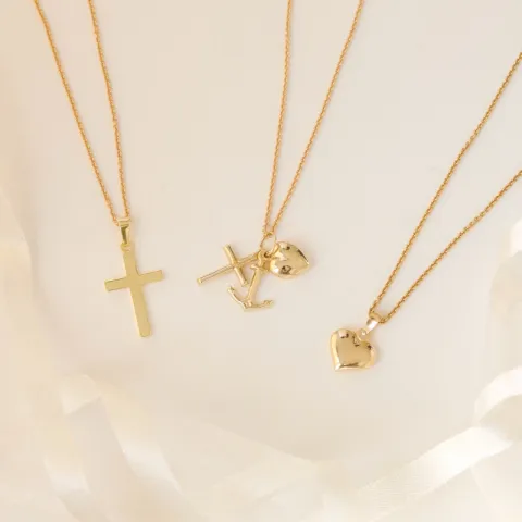 Usko-toivo-rakkaus kaulaketju kullattua hopeaa riipus 9 karaatin kultaa - Amoré