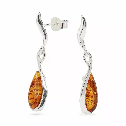 Pisaranmuotoinen meripihka nappikorvakorut  hopeaa