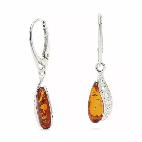 Pisaranmuotoinen meripihka korvarenkaat  hopeaa