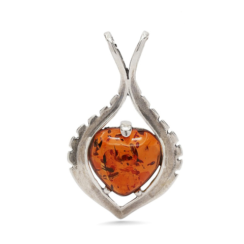 Suuri sydän meripihka riipus  hopeaa