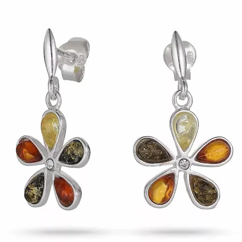 kukka monivärisiä meripihka nappikorvakorut  hopeaa