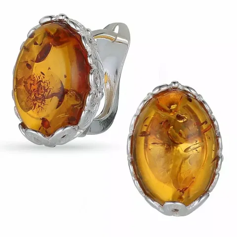 Suuria ovaaleja meripihka korvarenkaat  hopeaa