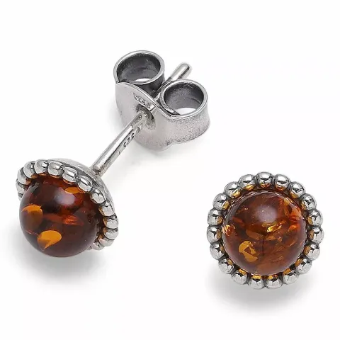 pyöreitä meripihka nappikorvakorut  hopeaa