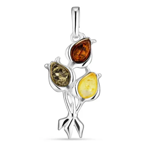 kukka meripihka riipus  hopeaa