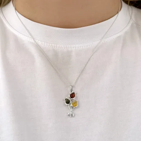 kukka meripihka riipus  hopeaa