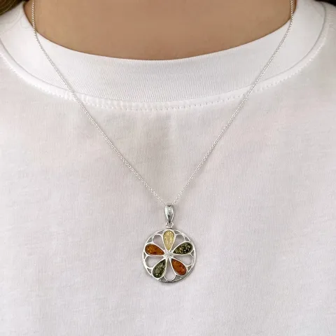 pyöreä meripihka riipus  hopeaa