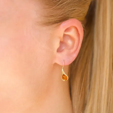 ihastuttavia pisara meripihka korvarenkaat  kullattu hopea