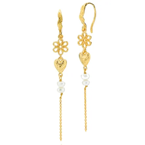 Sistie Alma kukka helmi ketjukorvakorut  kullattua hopeaa