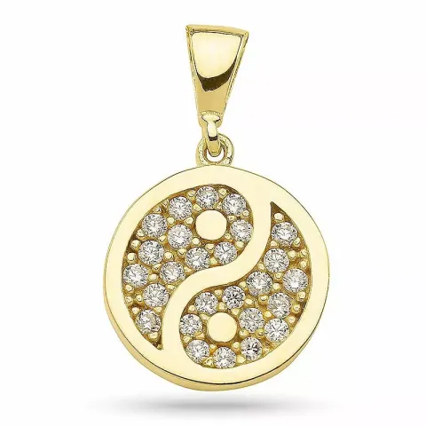 Pyöreä Yin Yang zirkoni riipus  kullattua hopeaa