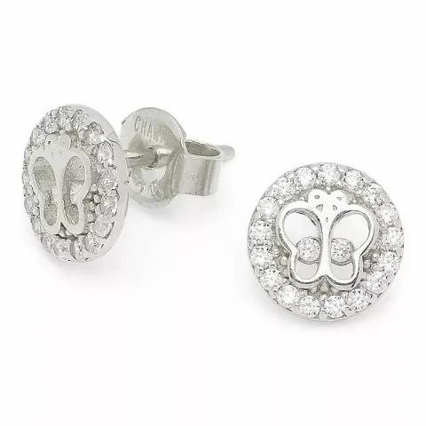 pyöreitä perhoset zirkoni nappikorvakorut  hopea