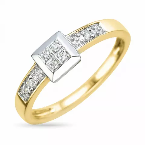 neliskulmainen timantti sormus 9 karaatin kulta ja valkokultaa 0,04 ct