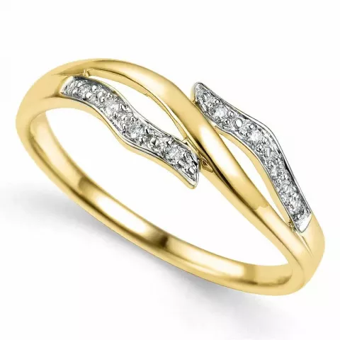 abstrakti timantti sormus 9 karaatin kulta ja valkokultaa 0,04 ct