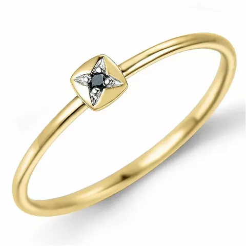 neliskulmainen musta timantti sormus 9 karaatin kulta ja valkokultaa 0,01 ct
