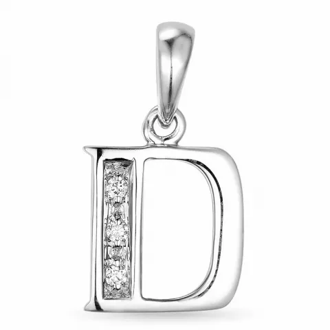 D-kirjain timantti riipus 9 karaatti valkokultaa 0,02 ct