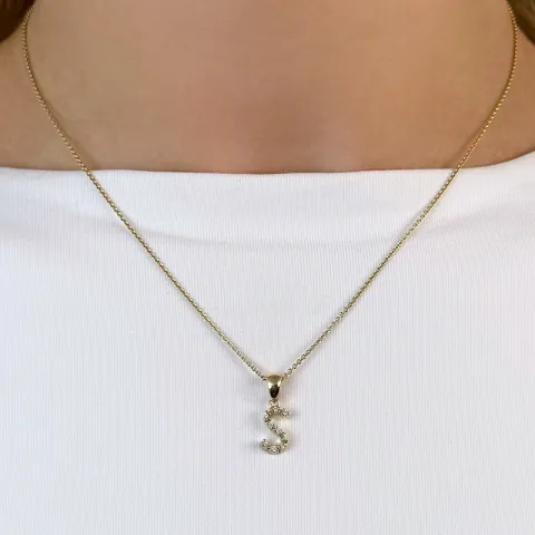 S-kirjain timantti riipus 9 karaatti kultaa 0,05 ct