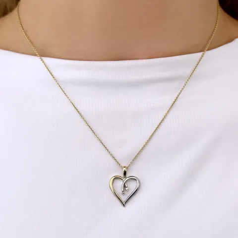 Sydän timantti riipus 9 karaatti kulta ja valkokultaa 0,03 ct ct