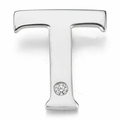 T-kirjain timantti riipus 9 karaatti valkokultaa 0,01 ct