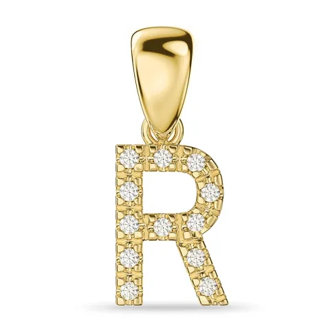 r-kirjain timantti riipus 14 karaatti kultaa 0,08 ct