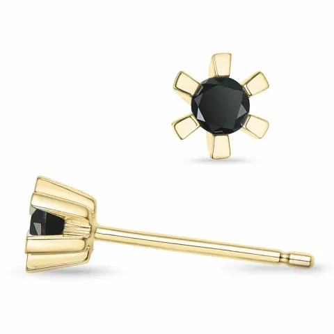 2 x 0,07 ct mustat timantti solitaire-nappikorvakorut 9 karaatin kultaa kanssa timantti