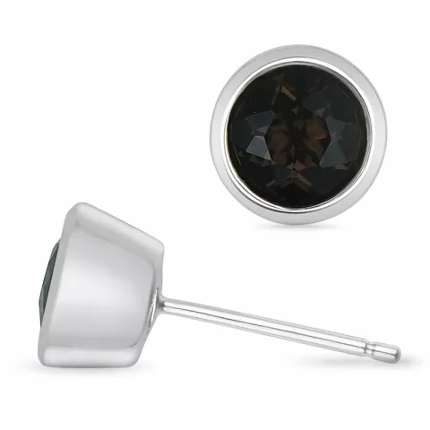 2 x 0,80 ct savunväristä kvartsi solitaire-nappikorvakorut 9 karaatin valkokultaa kanssa savunvärinen kvartsi