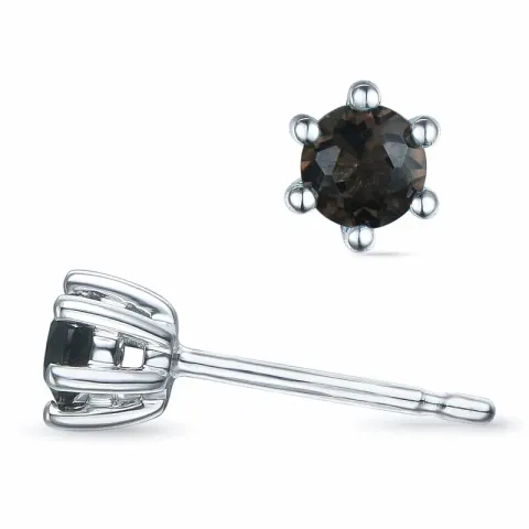 2 x 0,10 ct savunväristä kvartsi solitaire-nappikorvakorut 9 karaatin valkokultaa kanssa savunvärinen kvartsi