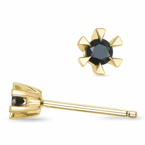 2 x 0,05 ct mustat timantti solitaire-nappikorvakorut 9 karaatin kultaa kanssa musta timantti