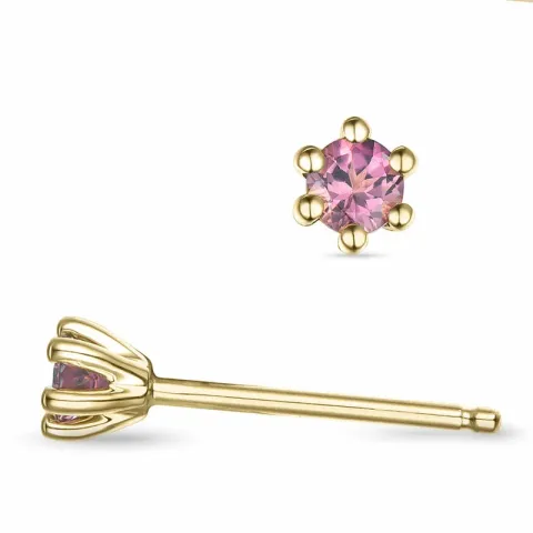 2 x 0,10 ct pinkki turmaliini solitaire-nappikorvakorut 9 karaatin kultaa kanssa turmaliini 