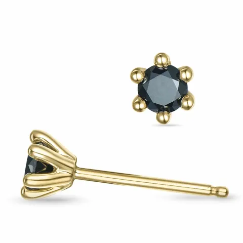 2 x 0,20 ct mustat timantti solitaire-nappikorvakorut 9 karaatin kultaa kanssa musta timantti