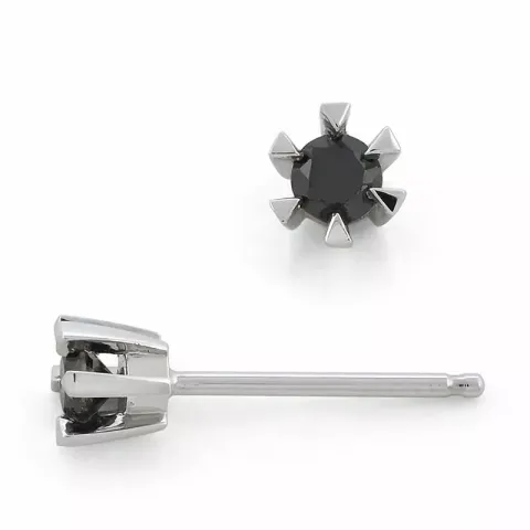 2 x 0,10 ct mustat timantti solitaire-nappikorvakorut 9 karaatin valkokultaa kanssa musta timantti