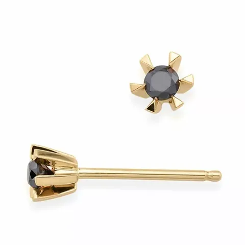2 x 0,05 ct mustat timantti solitaire-nappikorvakorut 9 karaatin kultaa kanssa musta timantti