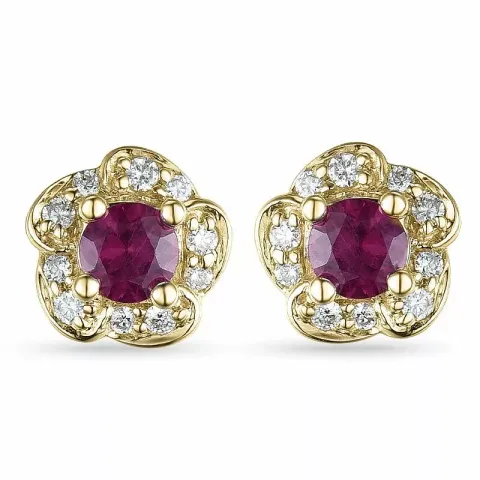 Kukka rubiini timanttikorvakorut 9 karaatin kultaa kanssa timanttia ja rubiinia 