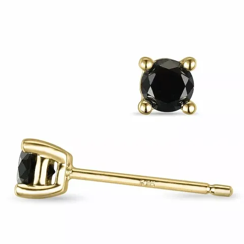 2 x 0,20 ct mustat timantti solitaire-nappikorvakorut 9 karaatin kultaa kanssa musta timantti