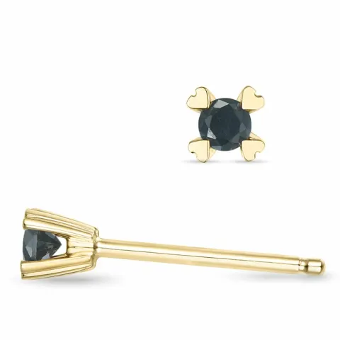 2 x 0,05 ct mustat timantti solitaire-nappikorvakorut 9 karaatin kultaa kanssa musta timantti