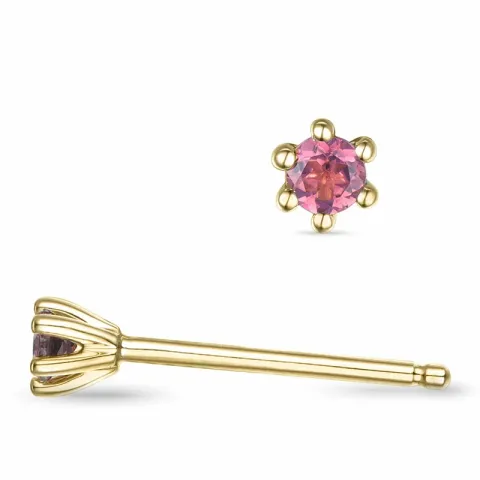 2 x 0,05 ct pinkki turmaliini solitaire-nappikorvakorut 9 karaatin kultaa kanssa turmaliini