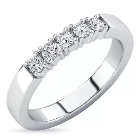 timantti alianssisormus 14 karaatin valkokultaa 5 x 0,10 ct