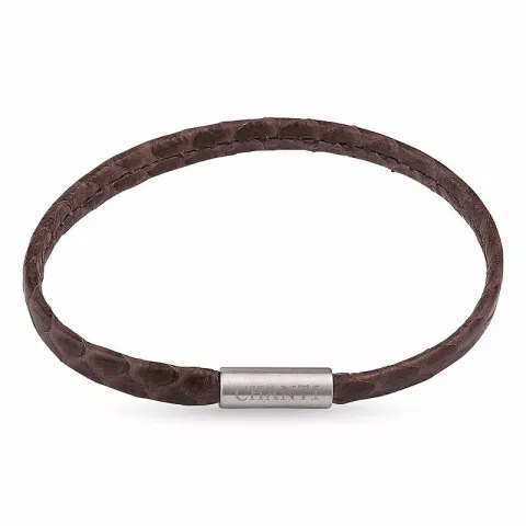 Litteä ruskea käärmerannekoru nahkaa, jossa on terästä laas x 6 mm