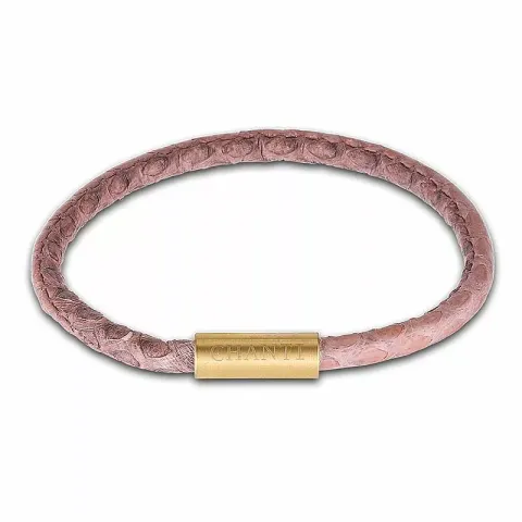 Pyöreä roosa käärmerannekoru nahkaa, jossa on kullattua terästä x 4 mm