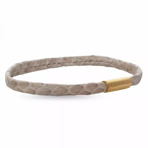 Litteä beige käärmerannekoru nahkaa, jossa on kullattua terästä   x 6 mm