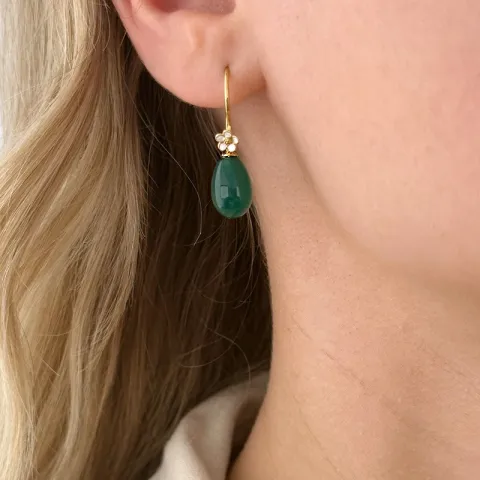 päivänkakkara vihreä onyx korvakorukoukut  kullattu hopea